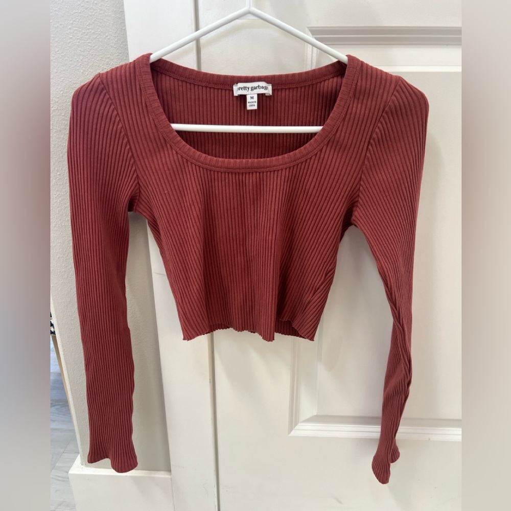 Pretty Garden Women's Ribbed Long Sleeve Top - Rust